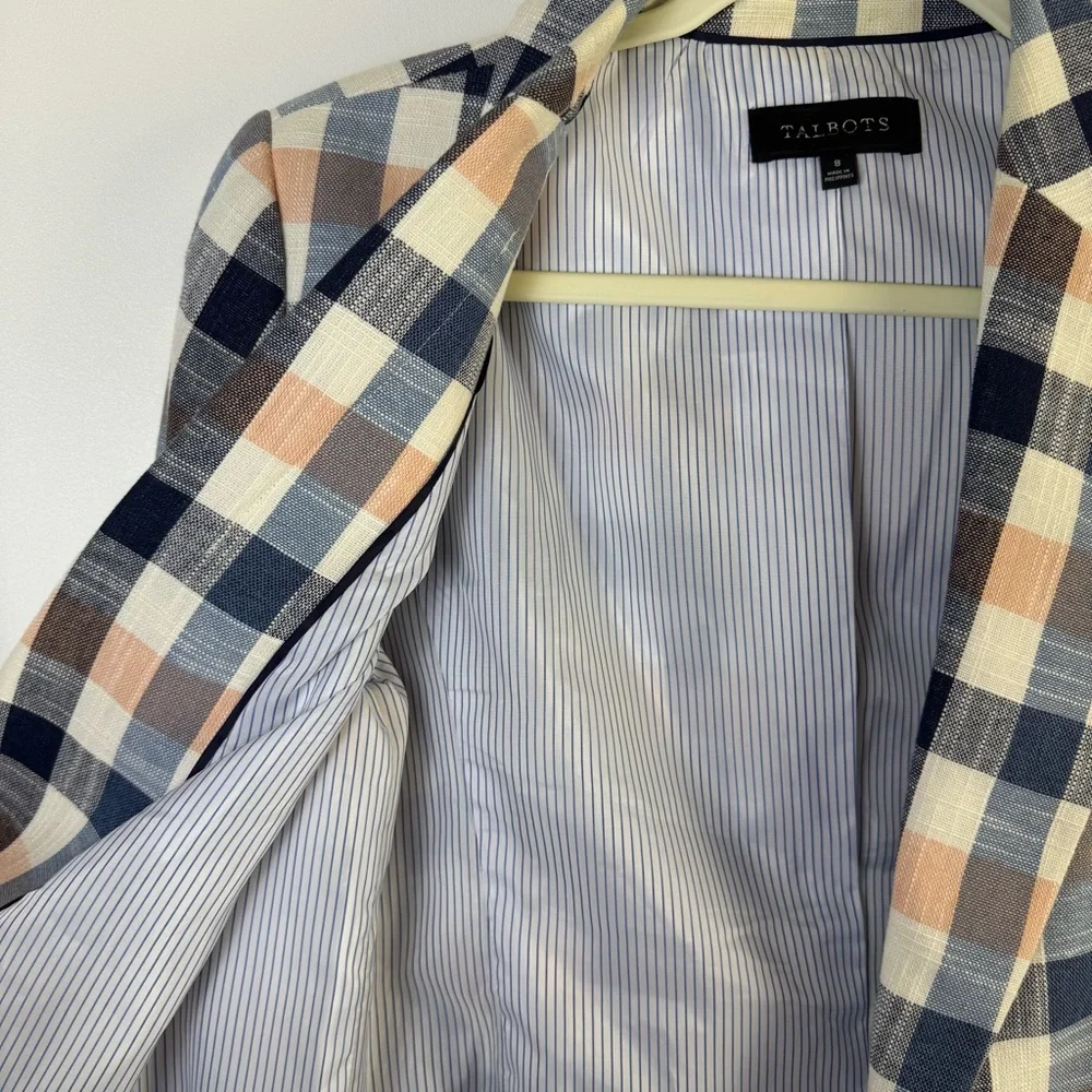 Talbots Plaid Blazer Women’s Size 8 Multicolor Classic Career Jacket Pink Navy